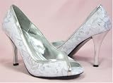 White & Silver Lace Wedding Peep-Toe Formal Pumps