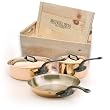 Mauviel Mheritage Collection 5 Piece Cookware Set, Cast Iron Handles, with Wooden Crate