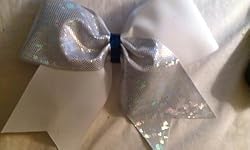 White and Silver Hologram with Blue Metallic Center Cheer Bow