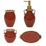 Expressions Red Clay Pot 4-Piece Set with Toothbrush Holder, Lotion Pump, Soap Dish and Tumbler
