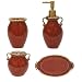 Expressions Red Clay Pot 4-Piece Set with Toothbrush Holder, Lotion Pump, Soap Dish & Tumbler