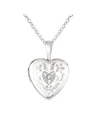 Sterling silver 0.01ct White Diamonds SS Heart Shaped Locket w/ Dia Necklace (G-H, SI1-SI2)