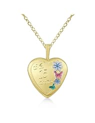 Heart Shaped Photo Locket Pendant Necklace With Butterfly Design For Women 14K Yellow Gold Vermele
