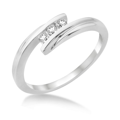 Miore Damen-Ring 9 Karat (375) Wei&szlig;gold Gr.56 (17.8) 3 Diamanten SH032RP Preisvergleich