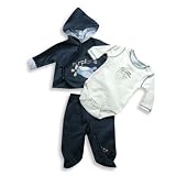 Baby Headquarters - Newborn Boys 3 Piece Footed Pant Set, Navy, Ivory (Size 3-6Months)