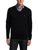 French Connection Men's Auderly Cotton V-neck Sweater, Black/Gunmetal, Large