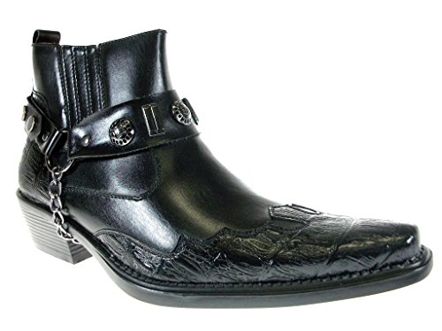 Alfa Men's M1084 Ankle High Westren Cowboy Boots Metal Chain and Harness