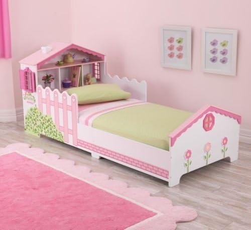 NEW KidKraft Bedroom Furniture Wooden Pink Dollhouse Bed with Shelves - 76254