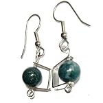 Moss Agate Earrings 02 Dangle Silver Clamp Green Orb Crystal Healing Gemstone 1.7