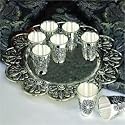 TRAY WITH MINI CUPS - ROUND SILVER PLATED TRAY WITH 8 MINI CUPS - Kiddush Cup