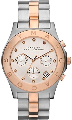 Marc Jacobs Blade Chronograph Rose Gold Dial Black Leather Strap Watch for Women - MBM1188