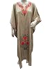 Womens Gypsy Kaftan Sari Silk Kashmiri Embroidered Boho Long Dress in Beige color