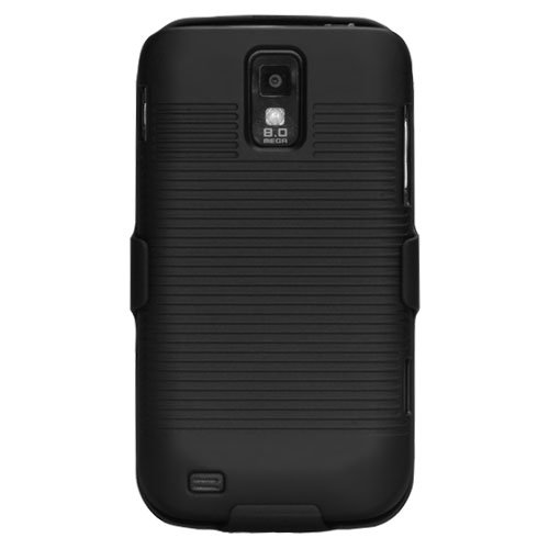 Rubberized Plastic Phone Case Cover and Holster Combo Black For T-Mobile Samsung Galaxy S II S2