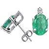 1.79 cttw 14k White Gold Genuine Emerald and Diamond Earring Studs in 14k White Gold