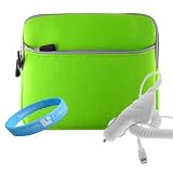 Neon Green Nook Soft Carrying Case + Car Charger + Wisdom * Courage Wristband