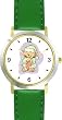 Teddy Bear (Green Christmas Outfit) Bear Animal - WATCHBUDDY&reg; DELUXE TWO-TONE THEME WATCH - Arabic Numbers - Green Leather Strap-Size-Large ( Men's Size or Jumbo Women's Size )
