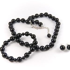 Midnight 10mm Glass Pearl Necklace, Bracelet and Earring Set