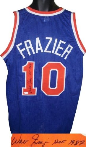 Walt Frazier Autographed/Hand Signed New York Knicks Blue Prostyle Jersey HOF 1987- JSA Hologram