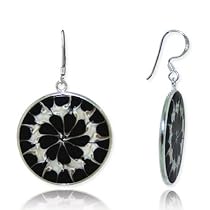 Sterling Silver Top Shell with Black Resin Inlay Hook Earrings
