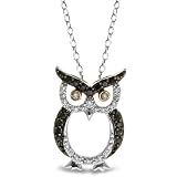 10k White Gold Black and White Champagne Diamond Owl Pendant (1 4 cttw), 18