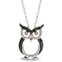 10k White Gold Black, White and Champagne Diamond Owl Pendant (1/4 cttw), 18