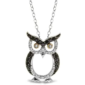 Buy 10k White Gold Black and White Champagne Diamond Owl Pendant (1 4 cttw), 18 by Amazon.com Collection