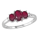 10K White Gold .02 ctw Diamond and 3-stone Oval Ruby Ring