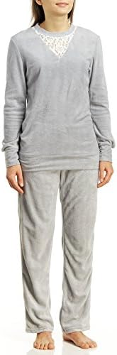 Body Touch Women's Micro Fleece Pajama Set, Dark Grey, Large