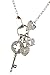 Silver Tone Designer Style Crystal Heart Padlock, Crown, Key, Charm Couture Necklace for Women Teens
