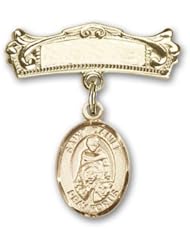 14K Gold Baby Badge with St. Daniel Charm and Arched Polished Badge Pin