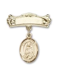 14kt Gold Baby Badge with St. Daniel Charm and Arched Polished Badge Pin