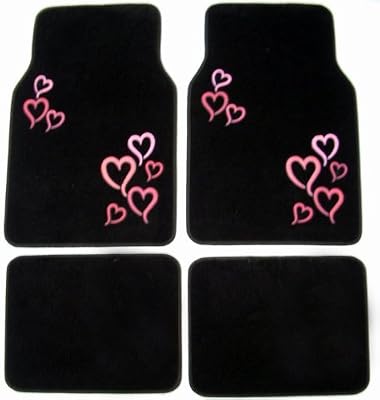 Pink Hearts Front & Rear Carpet Car Truck SUV Floor Mats from LA Auto Gear