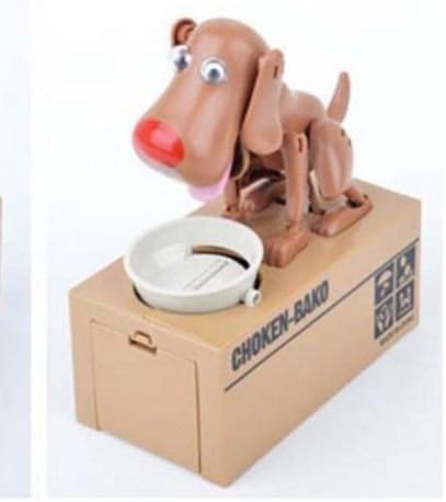 Cute Choken Bako Hungry Dog Eating Automatic Coin Piggy Bank (Brown)