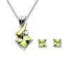 S&G Sterling Silver and 14k Gold Peridot Pendant Necklace and Earrings Set