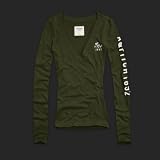 アバクロ ABERCROMBIE&FITCH 【直接買付け】並行輸入品 レディース 長袖 Vネック Ｔシャツ ロンＴee Drew　グリーン