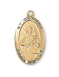 14K Gold over Solid .925 Sterling Silver St. Saint Gerard 7/8" X 1/2" w/18" Chain Pendant w/24" Chain