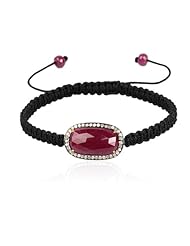 Diamond Pave Ruby Charm Beads .925 Sterling Silver Macrame Bracelet Jewelry