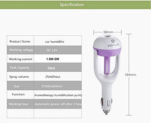 CQM 12V Mini Car Steam Humidifier Air Purifier Aroma Aromatherapy Essential Oil Diffuser Mist Maker Mini Fogger (Purple)