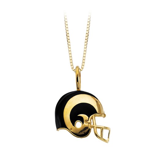14K Yellow Gold 21.25 x 21 MM St. Louis Rams Enamel Helmet Pendant with Chain