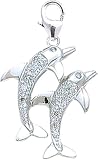 14k Gold Diamond Double Dolphin Charm (1/10 cttw)