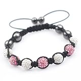 CLEAR/PINK Swarovski Crystal Bead SHAMBALLA BRACELET with 9 Iced out Disco ball beads covered in crystals and 4 highly polished Hematite beads. Beautiful handmade high quality Celebrity Fashion bracelet. Check our range of colours.