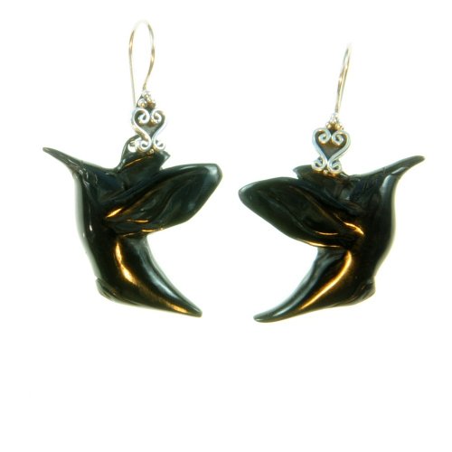 Black Soaring Bird Earrings Organic / Silver Jewelry of Bali