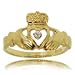 Genuine Diamond Claddagh Celtic Heart Ring Crafted in Solid 14K Yellow Gold