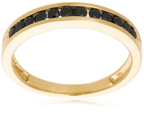 10k Yellow Gold Black Diamond Channel Set Band (1/3 cttw), Size 7