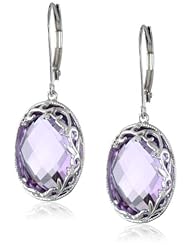 Sterling Silver Filigree Amethyst Diamond Earrings (0.03 cttw, I-J Color, I2-I3 Clarity)