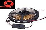 Hitlights® LED Red Lighting Strip, 300 LEDs, 3528 Type SMD, 5 Meter or 16.4 Ft, 12 Volt, 24 Watt, With On/Off Switch