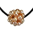 Cultured Pearl Cluster w. Leather Cord Necklace, Peach