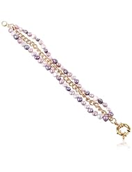 3 Row Baroque Freshwater Cultured Pearl and Gold Tone Chain and Clasp Bracelet, 7.5"