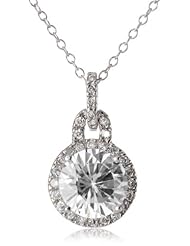 .925 Sterling Silver Round Shaped Cubic-Zirconia Chain Pendant Necklace, 18"