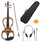 Cecilio L4/4CEVN-L1Y Left-Handed Solid Wood Yellow Maple Metallic Electric Violin with Ebony Fittings in Style 1 (Full Size)